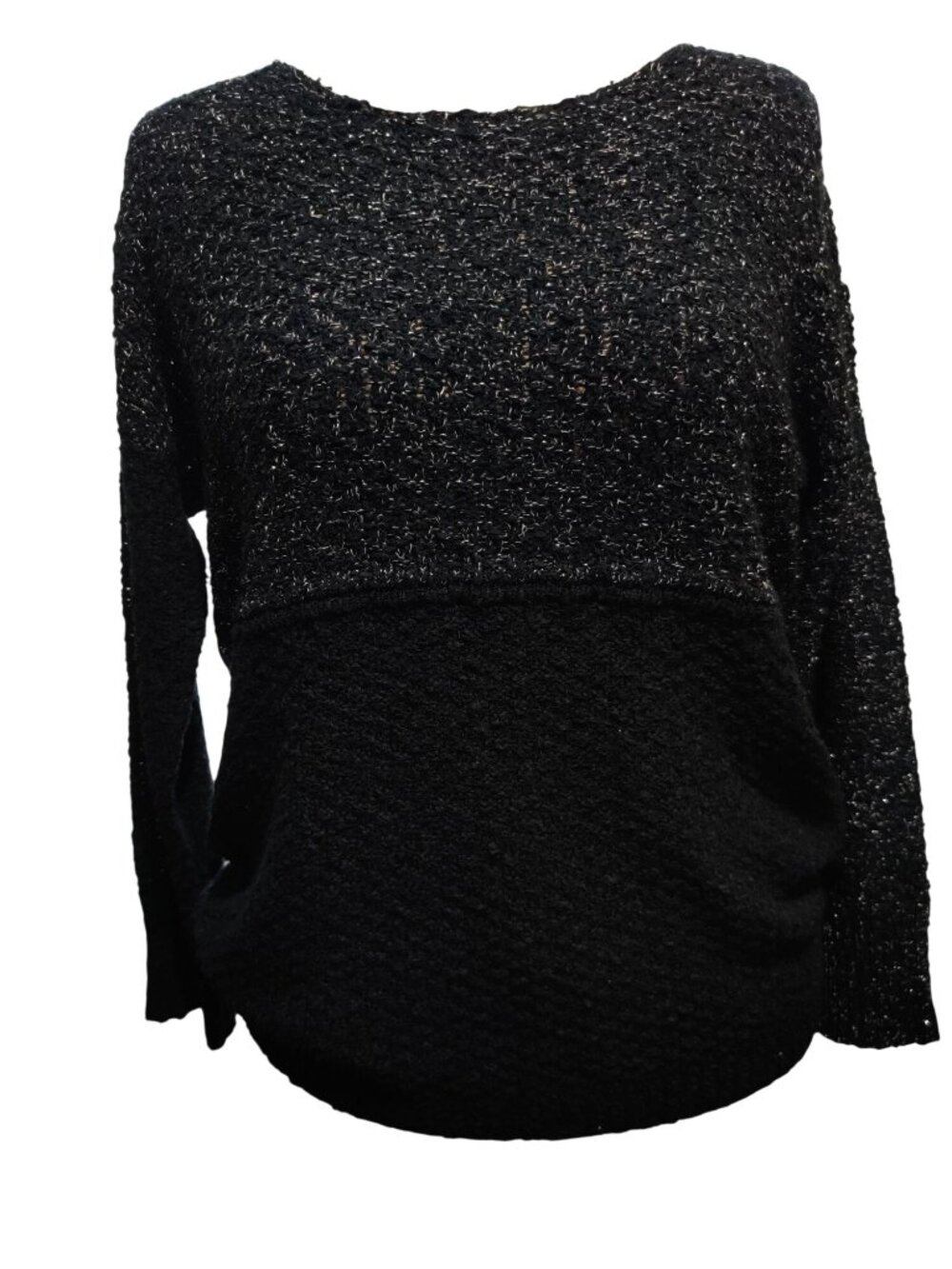 AND Sweater Size L Black Metallic Open Knit Colorblock Long Sleeve Pullover Glam